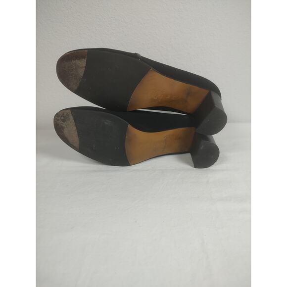 Taryn Rose, Black Pump Block Heel Stretch Fabric Leather Trim Size EU39M = US8M - Picture 14 of 16